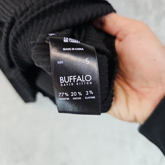 Buffalo David Bitton Twist Front Top Womens Size S Black Ribbed Knit Cap Sleeve - Picture 6 of 7